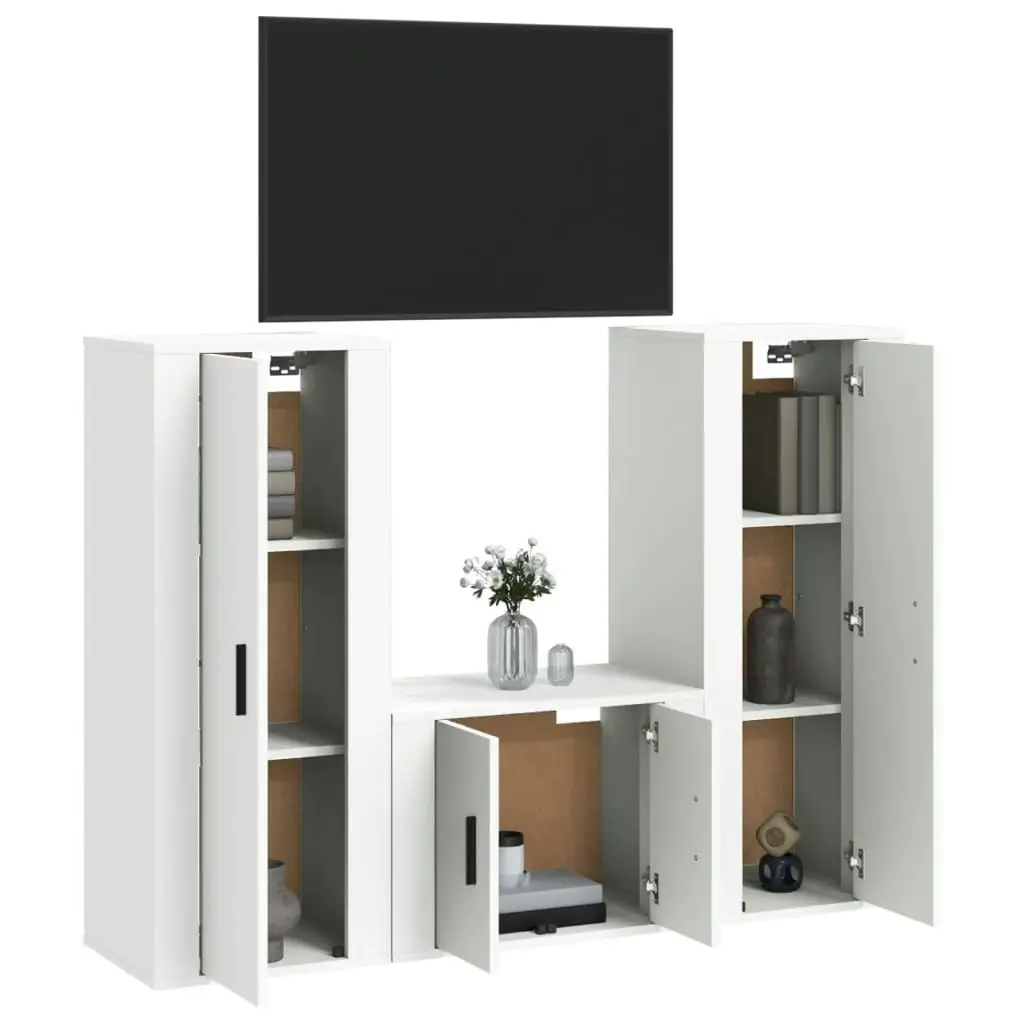 3 Piece TV Cabinet Set White Engineered Wood 3188742