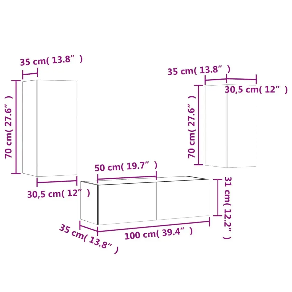 3 Piece TV Wall Cabinets with LED Lights White 3216867