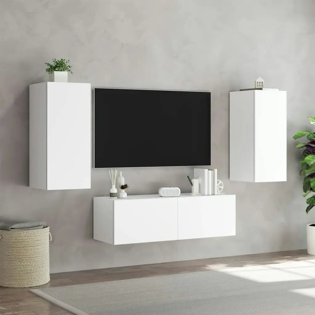 3 Piece TV Wall Cabinets with LED Lights White 3216867