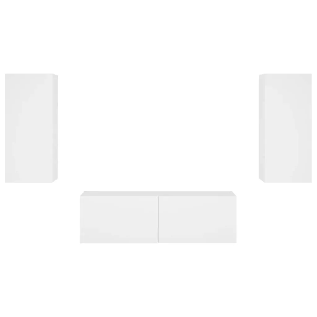 3 Piece TV Wall Cabinets with LED Lights White 3216867