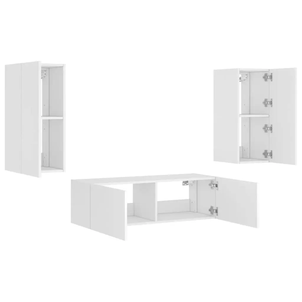 3 Piece TV Wall Cabinets with LED Lights White 3216867