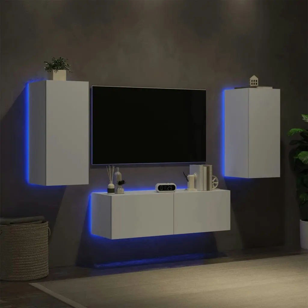 3 Piece TV Wall Cabinets with LED Lights White 3216867