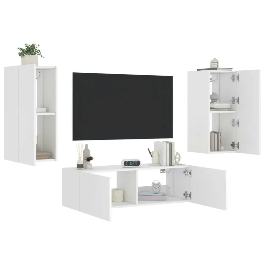 3 Piece TV Wall Cabinets with LED Lights White 3216867