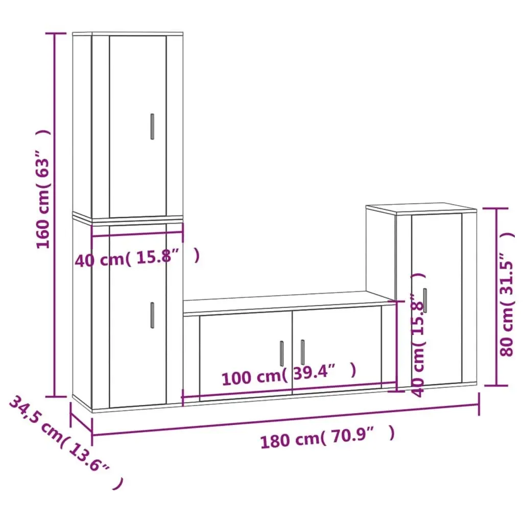 4 Piece TV Cabinet Set Brown Oak Engineered Wood 3188597