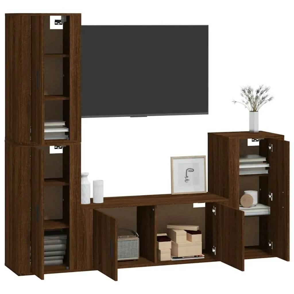 4 Piece TV Cabinet Set Brown Oak Engineered Wood 3188597