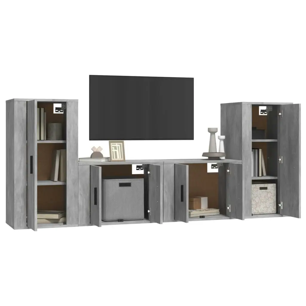 4 Piece TV Cabinet Set Concrete Grey Engineered Wood 3188554