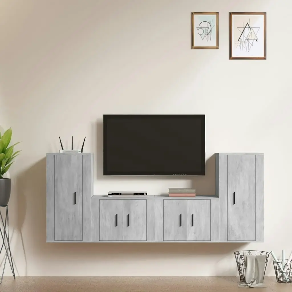 4 Piece TV Cabinet Set Concrete Grey Engineered Wood 3188554