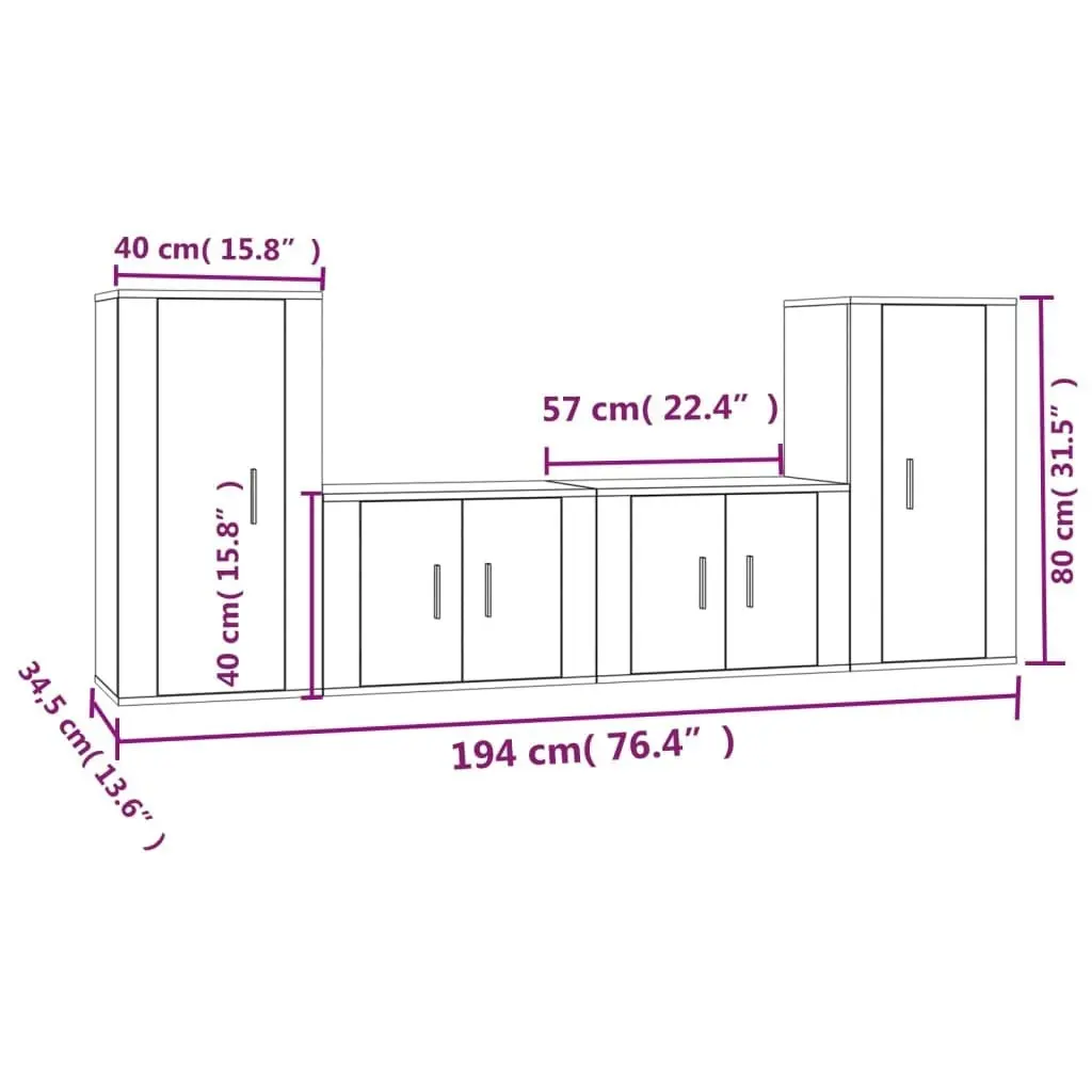 4 Piece TV Cabinet Set Concrete Grey Engineered Wood 3188554