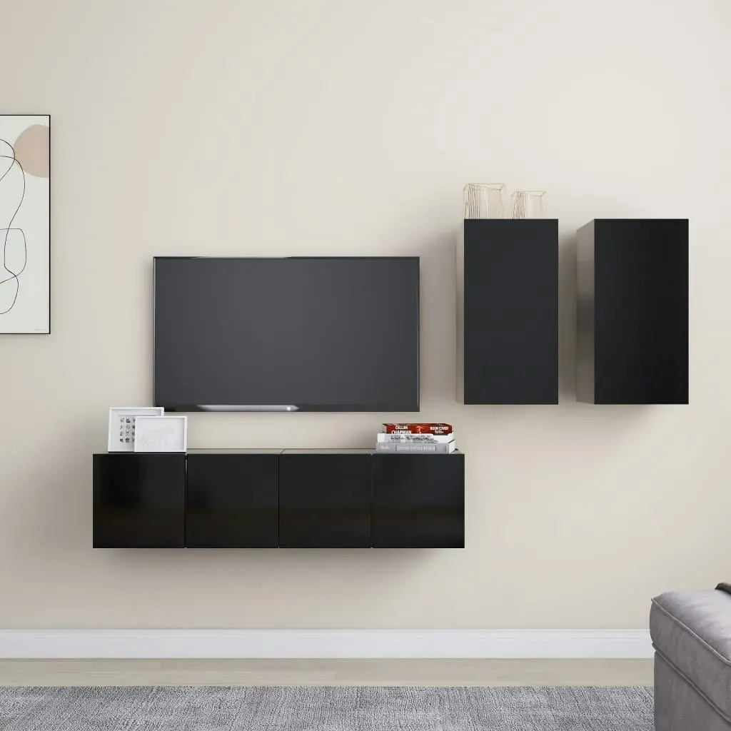 4 Piece TV Cabinet Set Black Engineered Wood 3078790