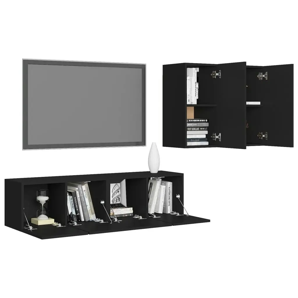 4 Piece TV Cabinet Set Black Engineered Wood 3078790