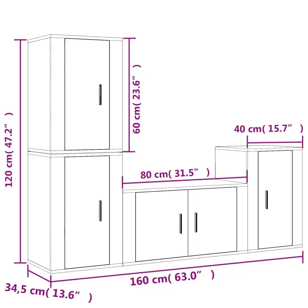 4 Piece TV Cabinet Set Grey Sonoma Engineered Wood 3188612