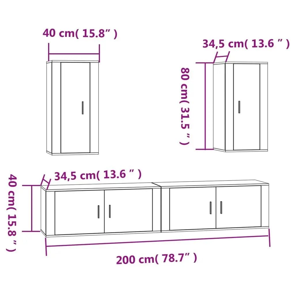 4 Piece TV Cabinet Set Grey Sonoma Engineered Wood 3188700