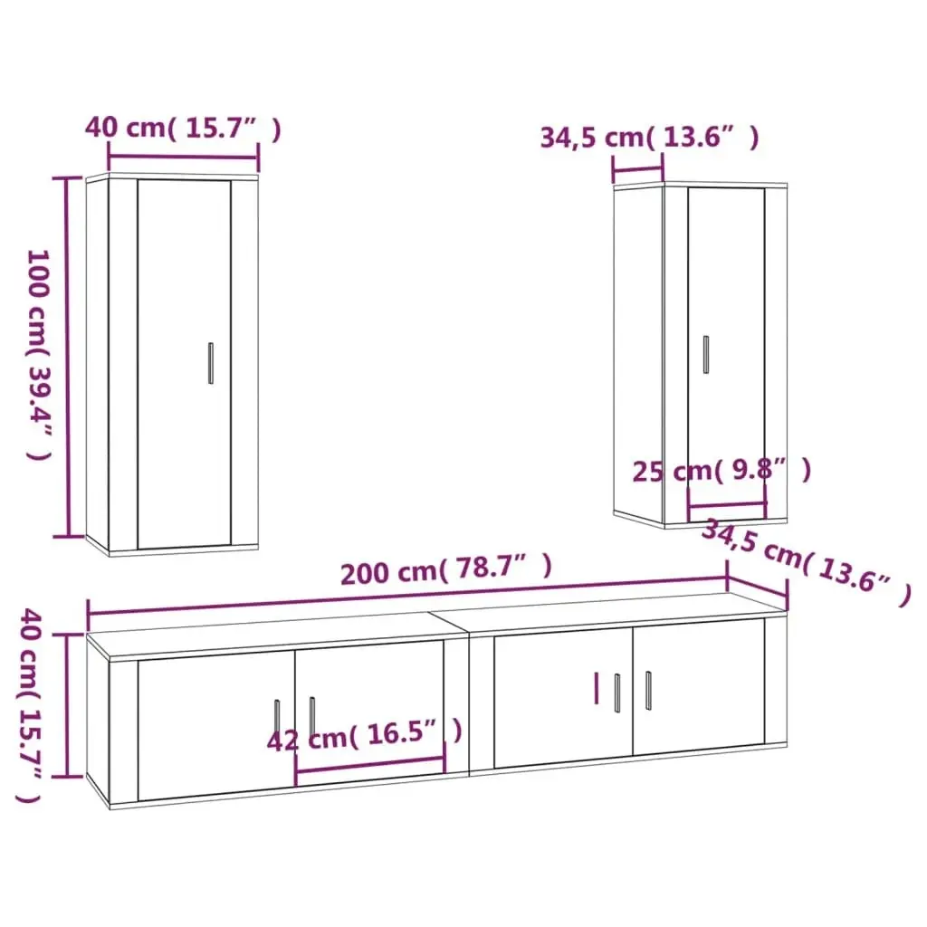 4 Piece TV Cabinet Set Grey Sonoma Engineered Wood 3188852