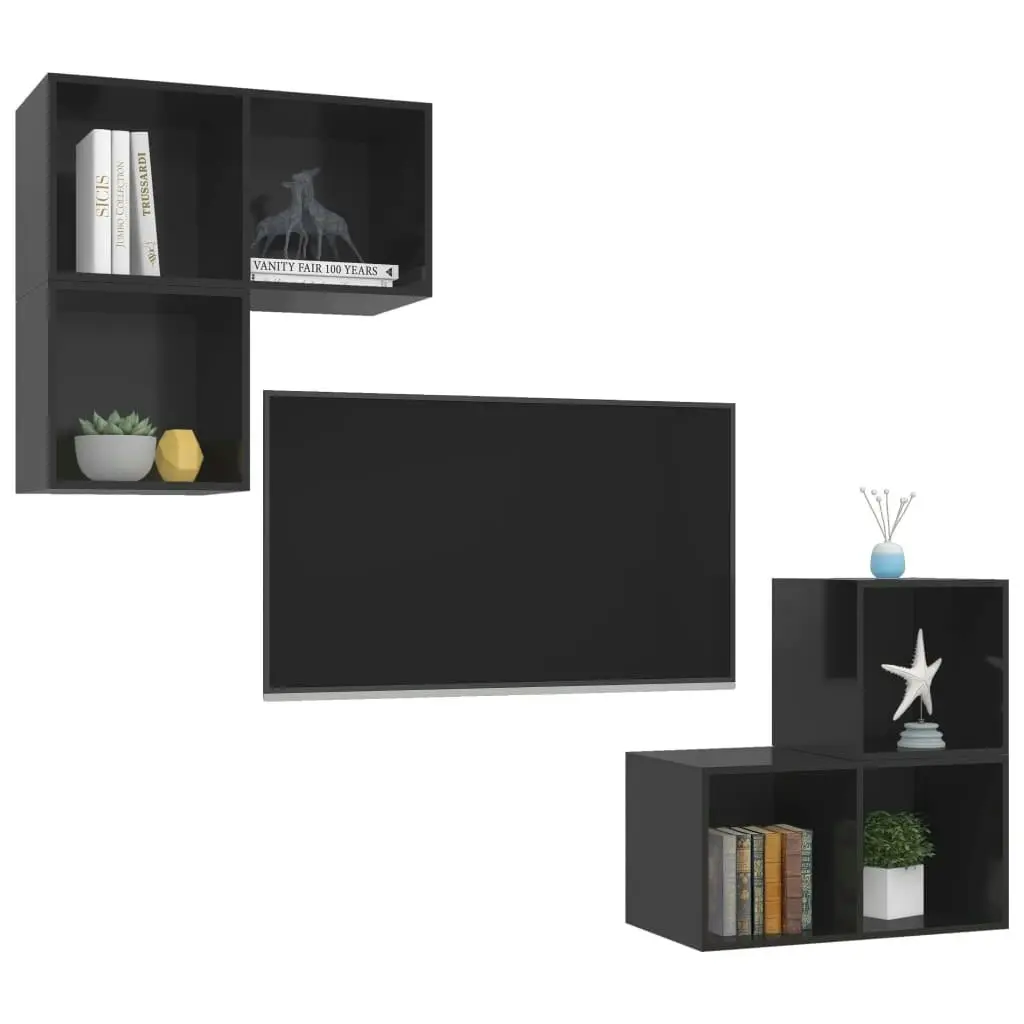 4 Piece TV Cabinet Set High Gloss Black Engineered Wood 3079770