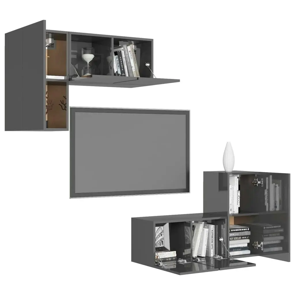 4 Piece TV Cabinet Set High Gloss Grey Engineered Wood 3079528