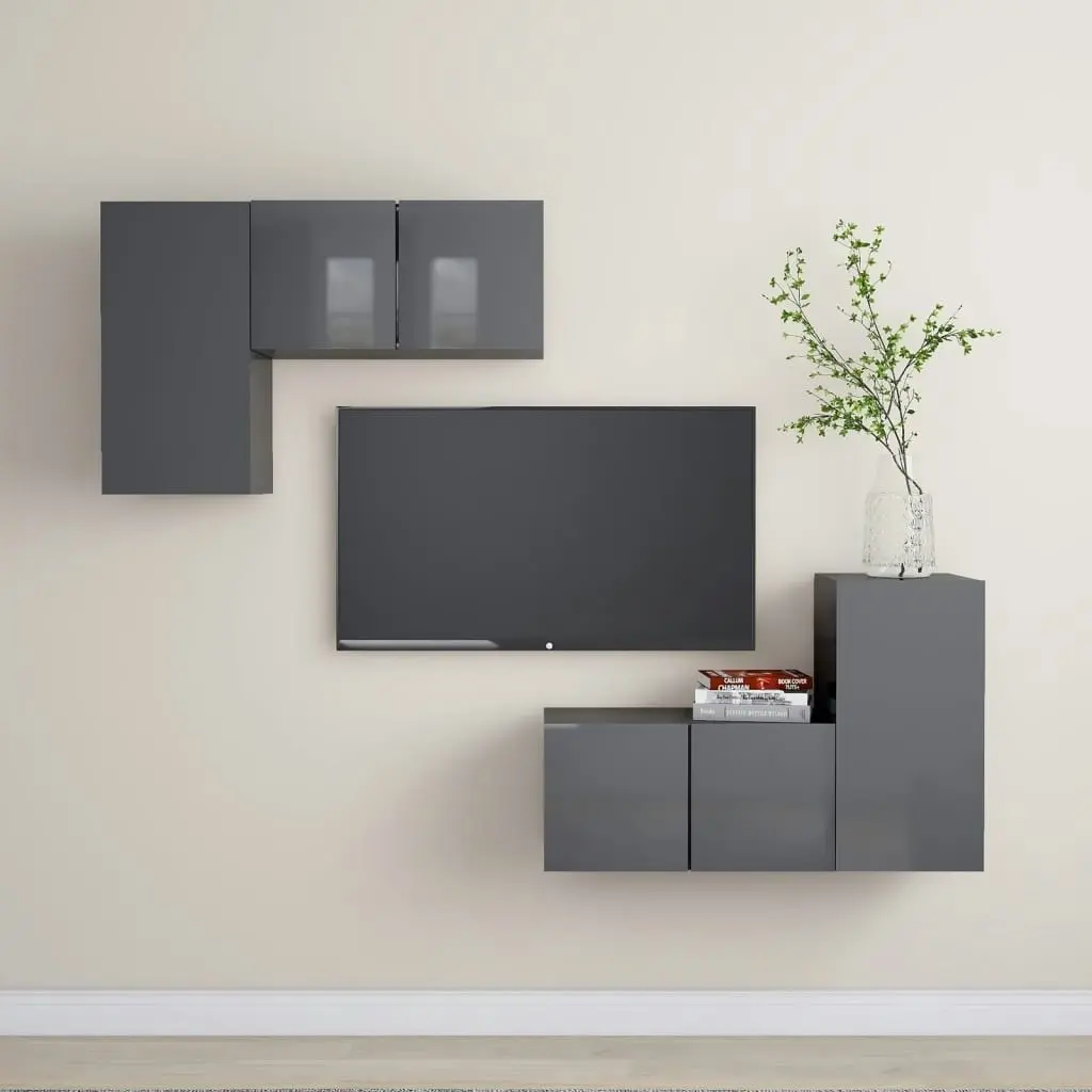 4 Piece TV Cabinet Set High Gloss Grey Engineered Wood 3079528