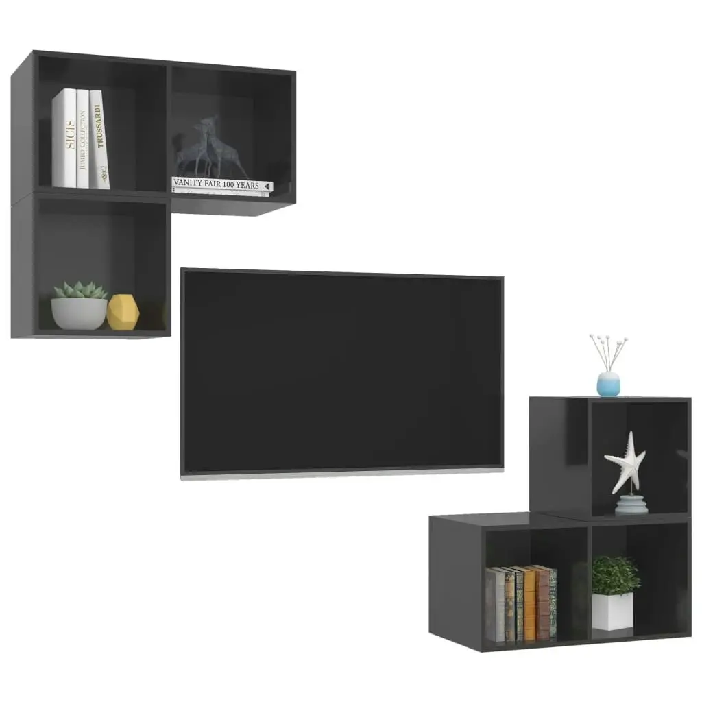 4 Piece TV Cabinet Set High Gloss Grey Engineered Wood 3079771