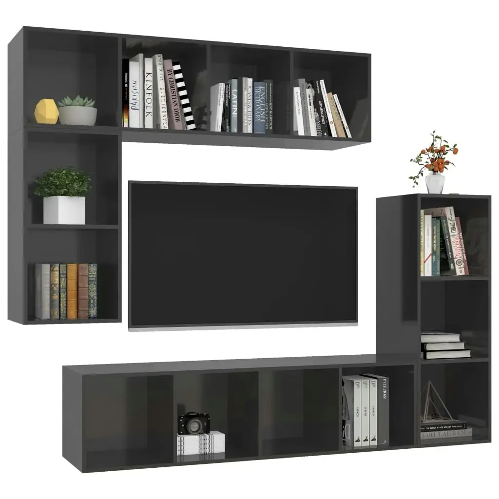 4 Piece TV Cabinet Set High Gloss Grey Engineered Wood 3079825