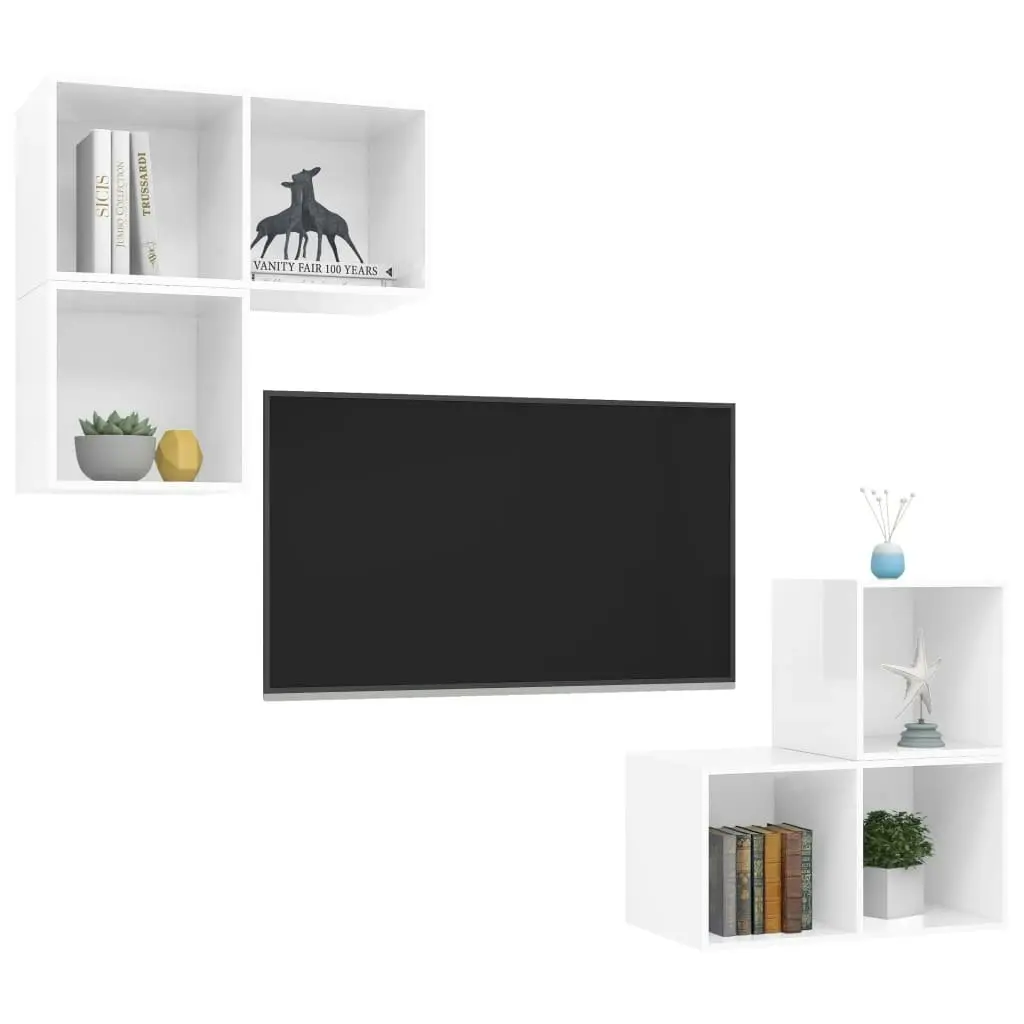 4 Piece TV Cabinet Set High Gloss White Engineered Wood 3079769