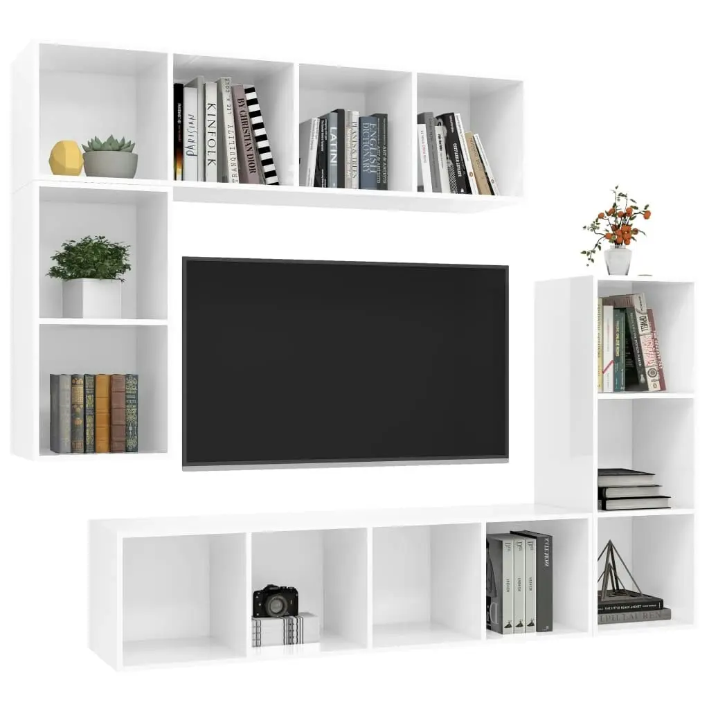 4 Piece TV Cabinet Set High Gloss White Engineered Wood 3079823