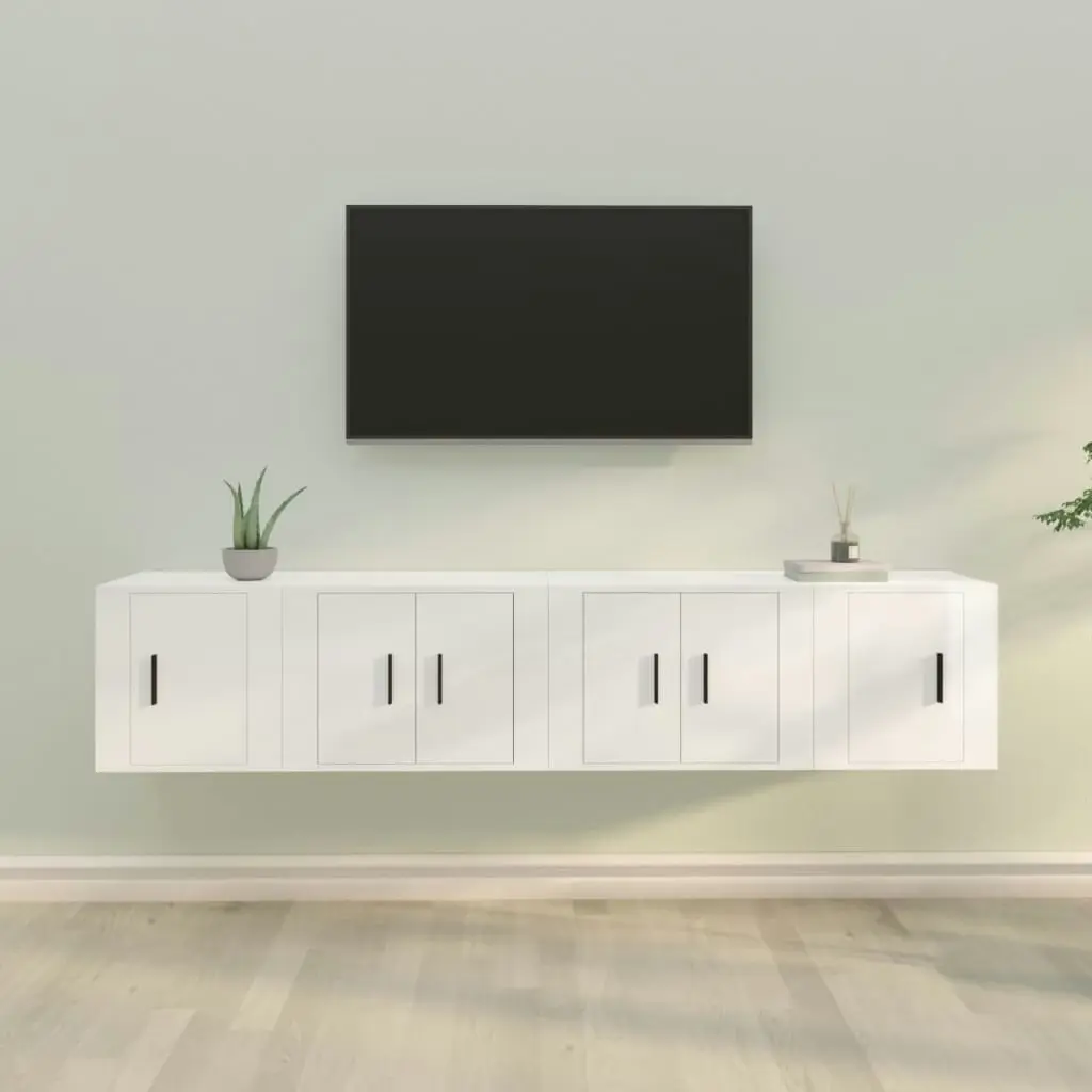 4 Piece TV Cabinet Set High Gloss White Engineered Wood 3188432