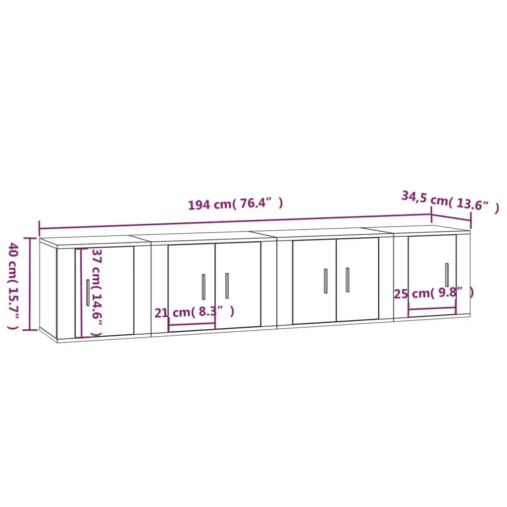 4 Piece TV Cabinet Set High Gloss White Engineered Wood 3188432