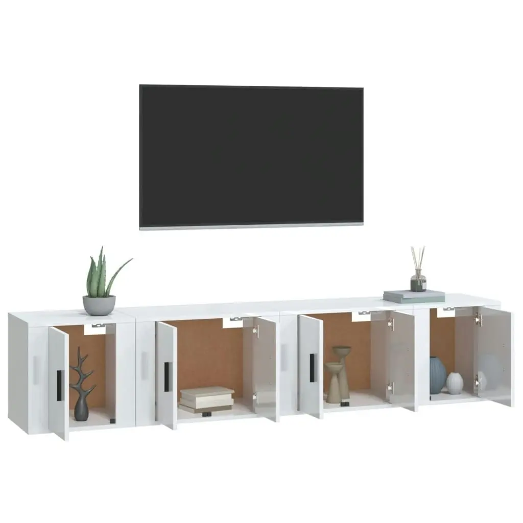 4 Piece TV Cabinet Set High Gloss White Engineered Wood 3188432