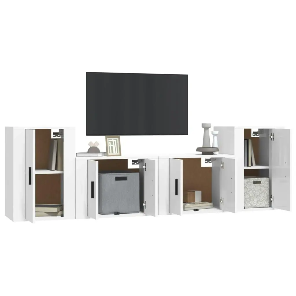 4 Piece TV Cabinet Set High Gloss White Engineered Wood 3188544