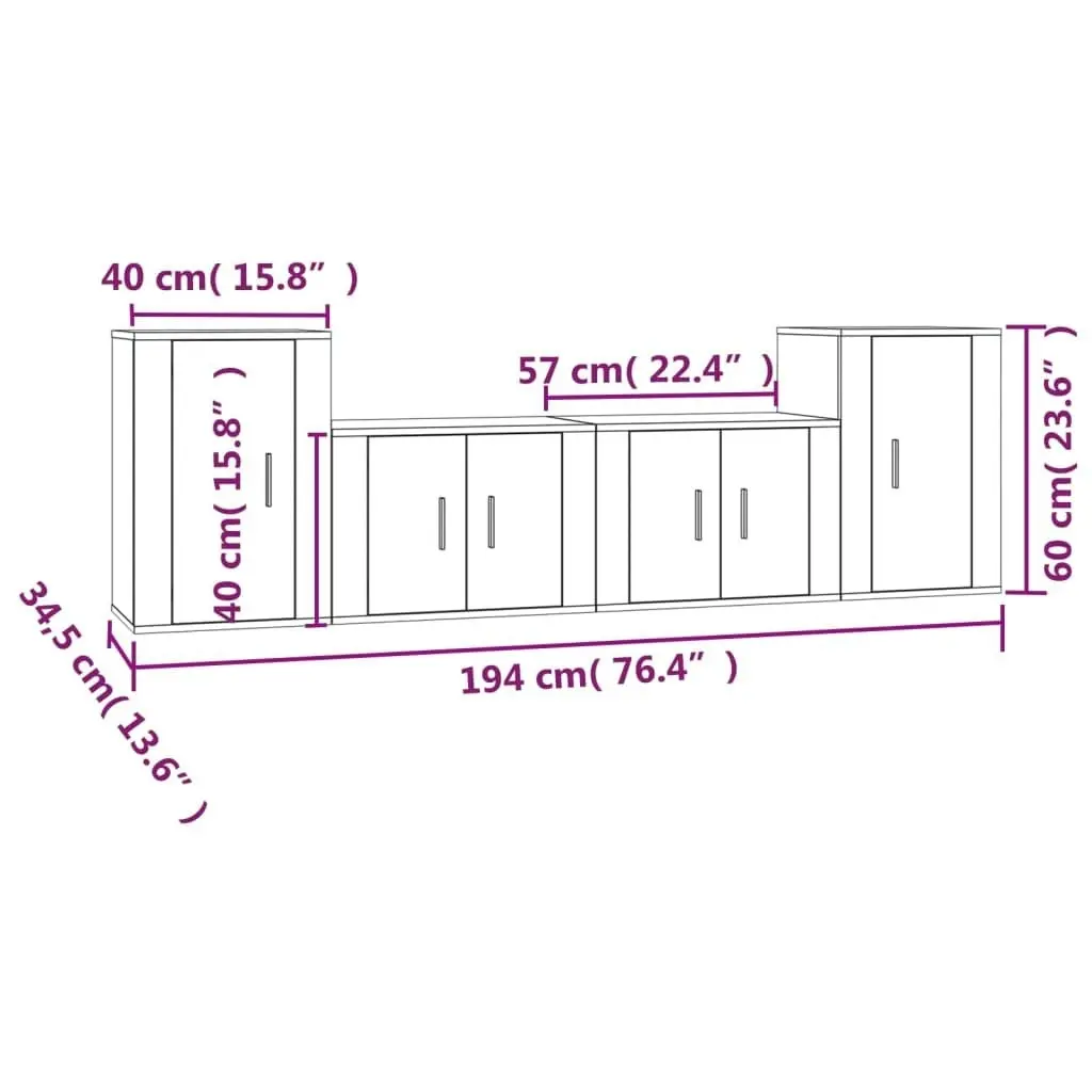 4 Piece TV Cabinet Set High Gloss White Engineered Wood 3188544