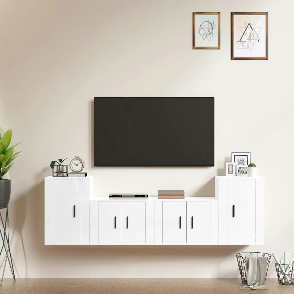 4 Piece TV Cabinet Set High Gloss White Engineered Wood 3188544