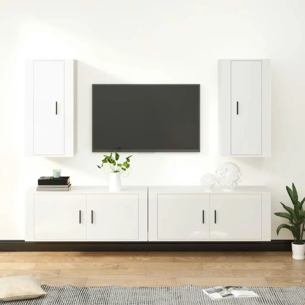 4 Piece TV Cabinet Set High Gloss White Engineered Wood 3188696