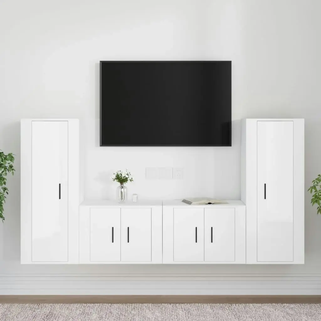 4 Piece TV Cabinet Set High Gloss White Engineered Wood 3188768