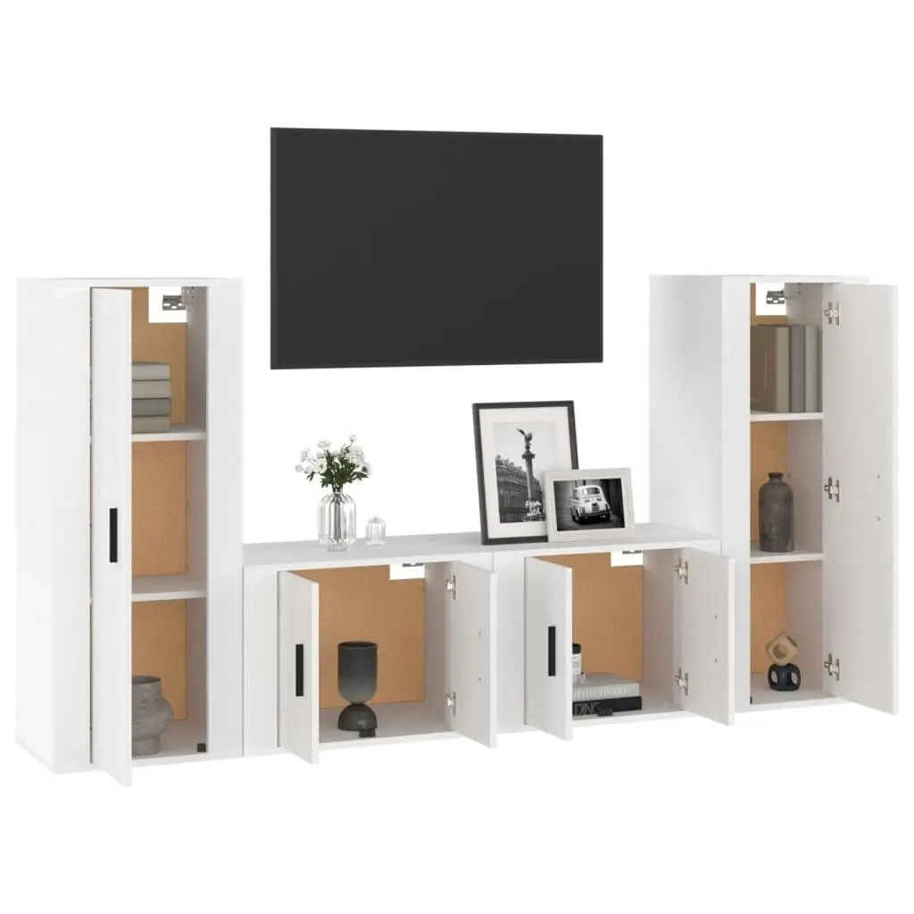 4 Piece TV Cabinet Set High Gloss White Engineered Wood 3188768