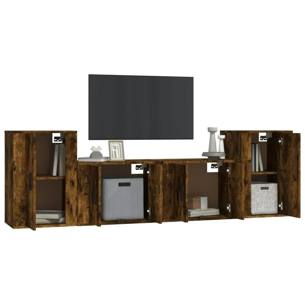 4 Piece TV Cabinet Set Smoked Oak Engineered Wood 3188547