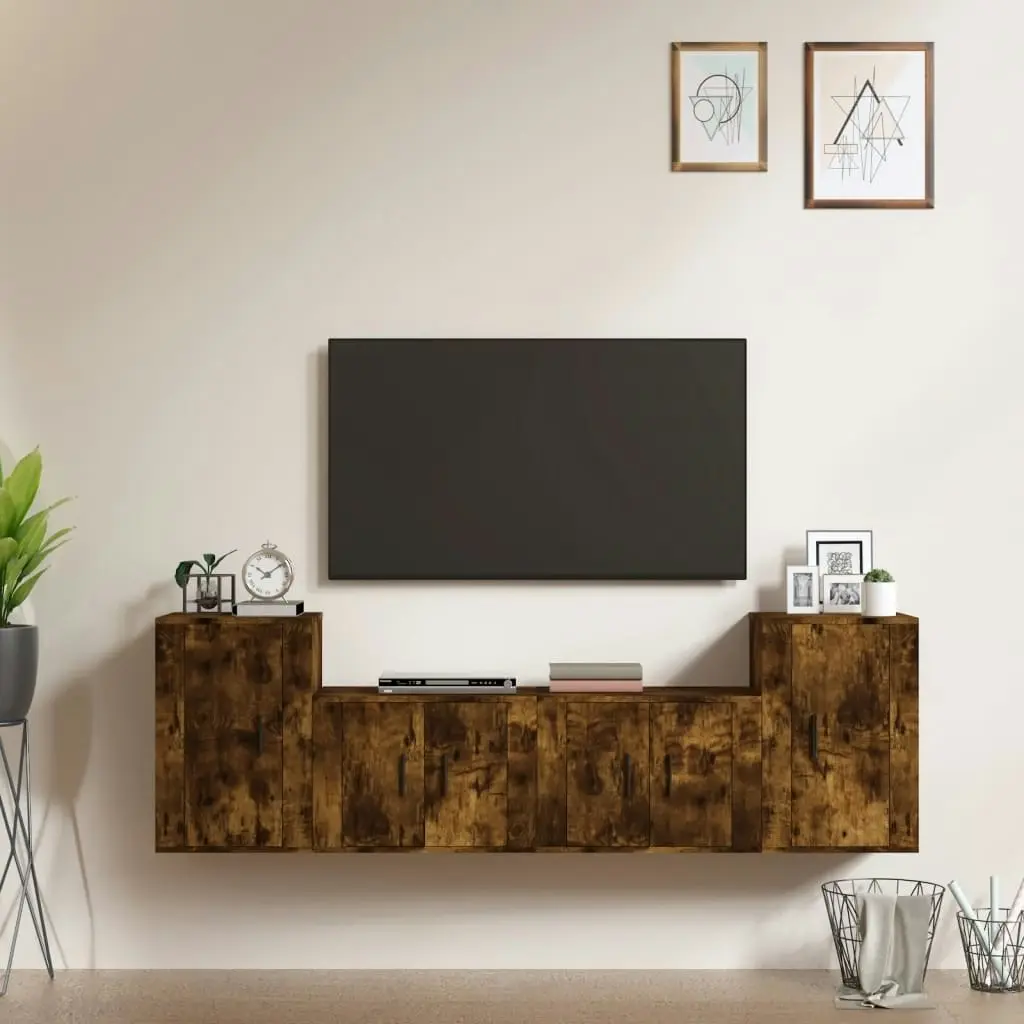 4 Piece TV Cabinet Set Smoked Oak Engineered Wood 3188547