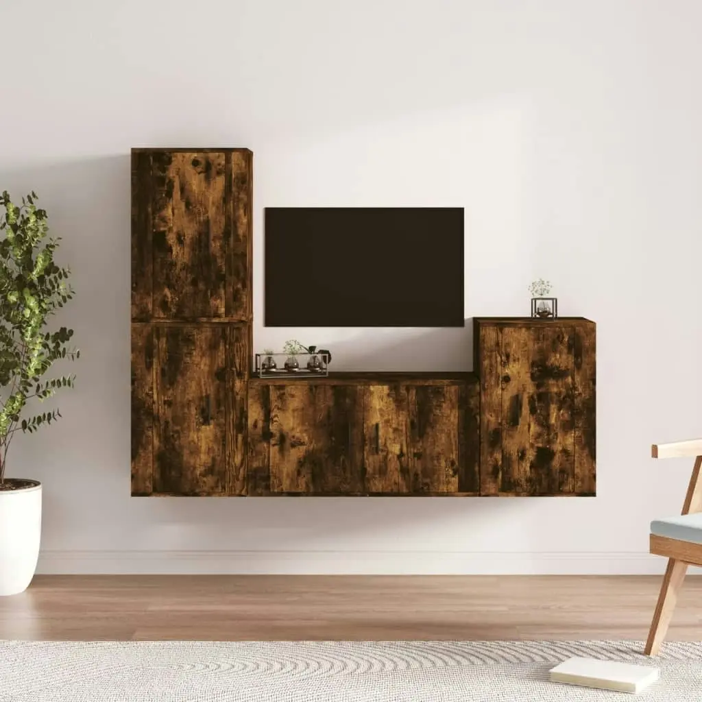 4 Piece TV Cabinet Set Smoked Oak Engineered Wood 3188611