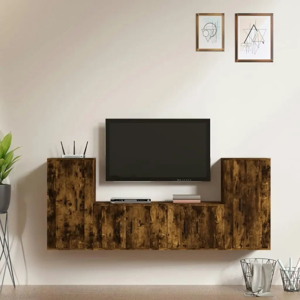 4 Piece TV Cabinet Set Smoked Oak Engineered Wood 3188555