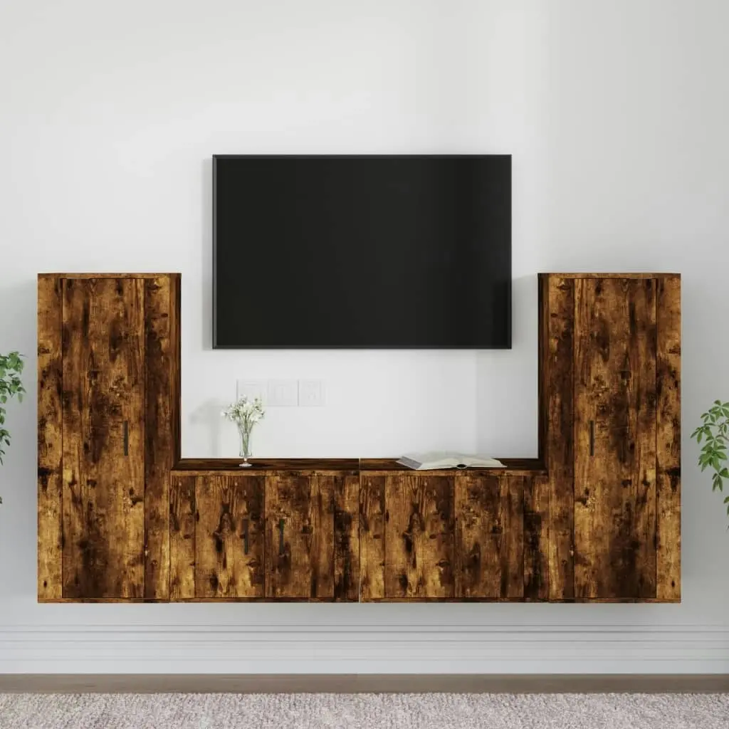 4 Piece TV Cabinet Set Smoked Oak Engineered Wood 3188771