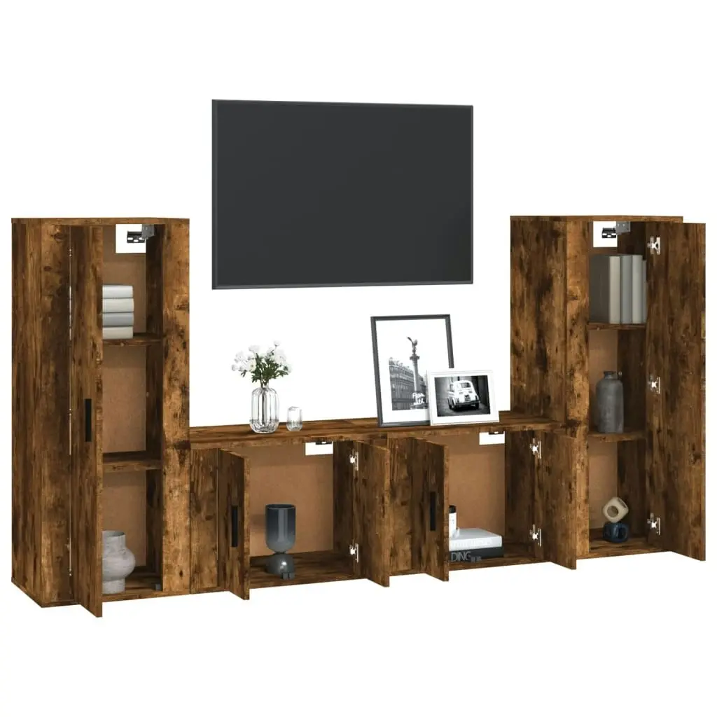 4 Piece TV Cabinet Set Smoked Oak Engineered Wood 3188771