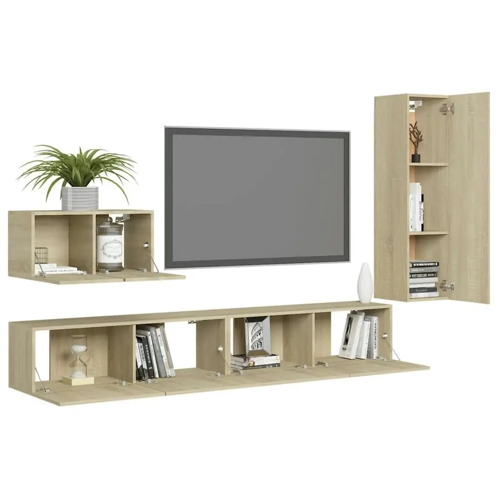 4 Piece TV Cabinet Set Sonoma Oak Engineered Wood 3078991