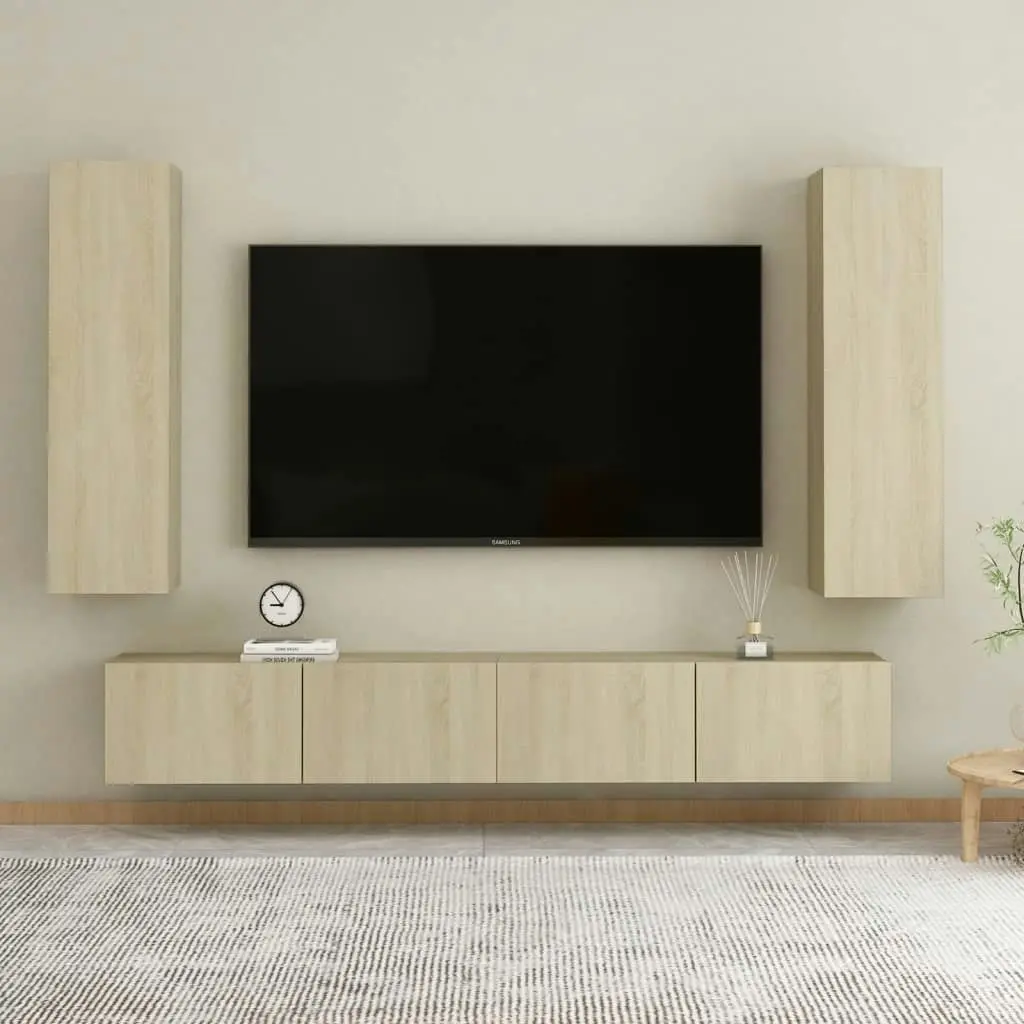 4 Piece TV Cabinet Set Sonoma Oak Engineered Wood 3078960