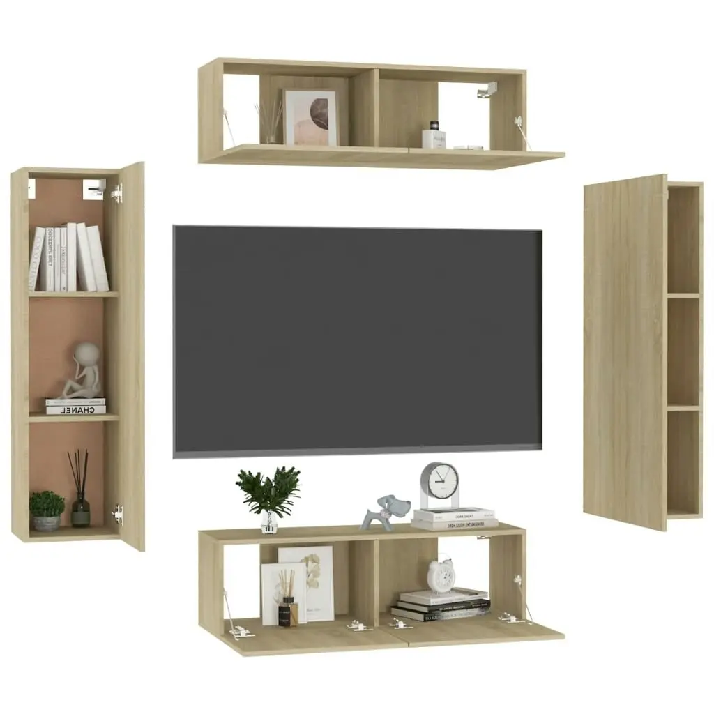 4 Piece TV Cabinet Set Sonoma Oak Engineered Wood 3078982