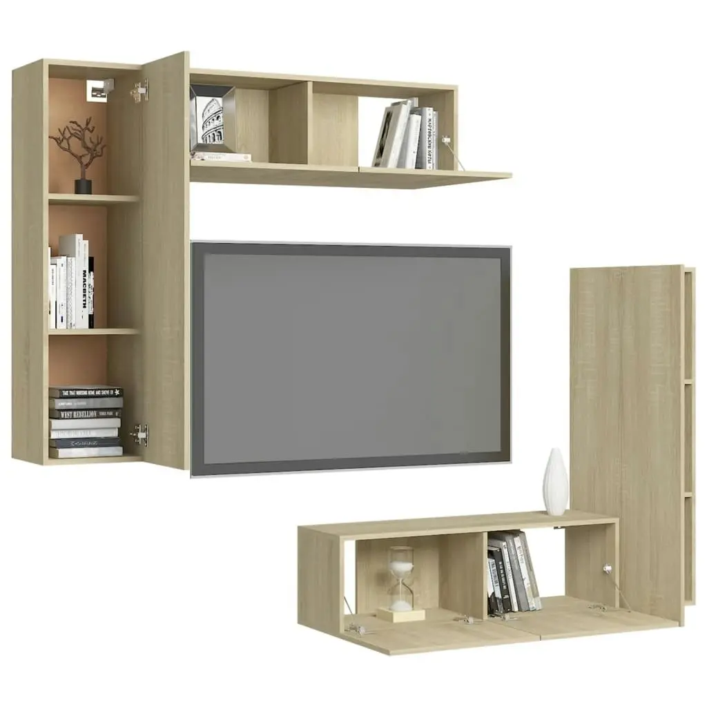 4 Piece TV Cabinet Set Sonoma Oak Engineered Wood 3079005