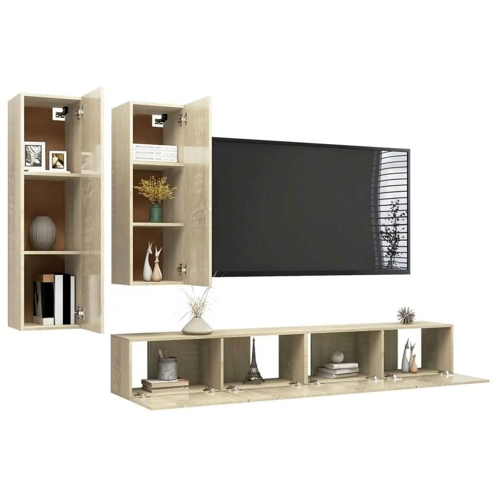 4 Piece TV Cabinet Set Sonoma Oak Engineered Wood 3079048