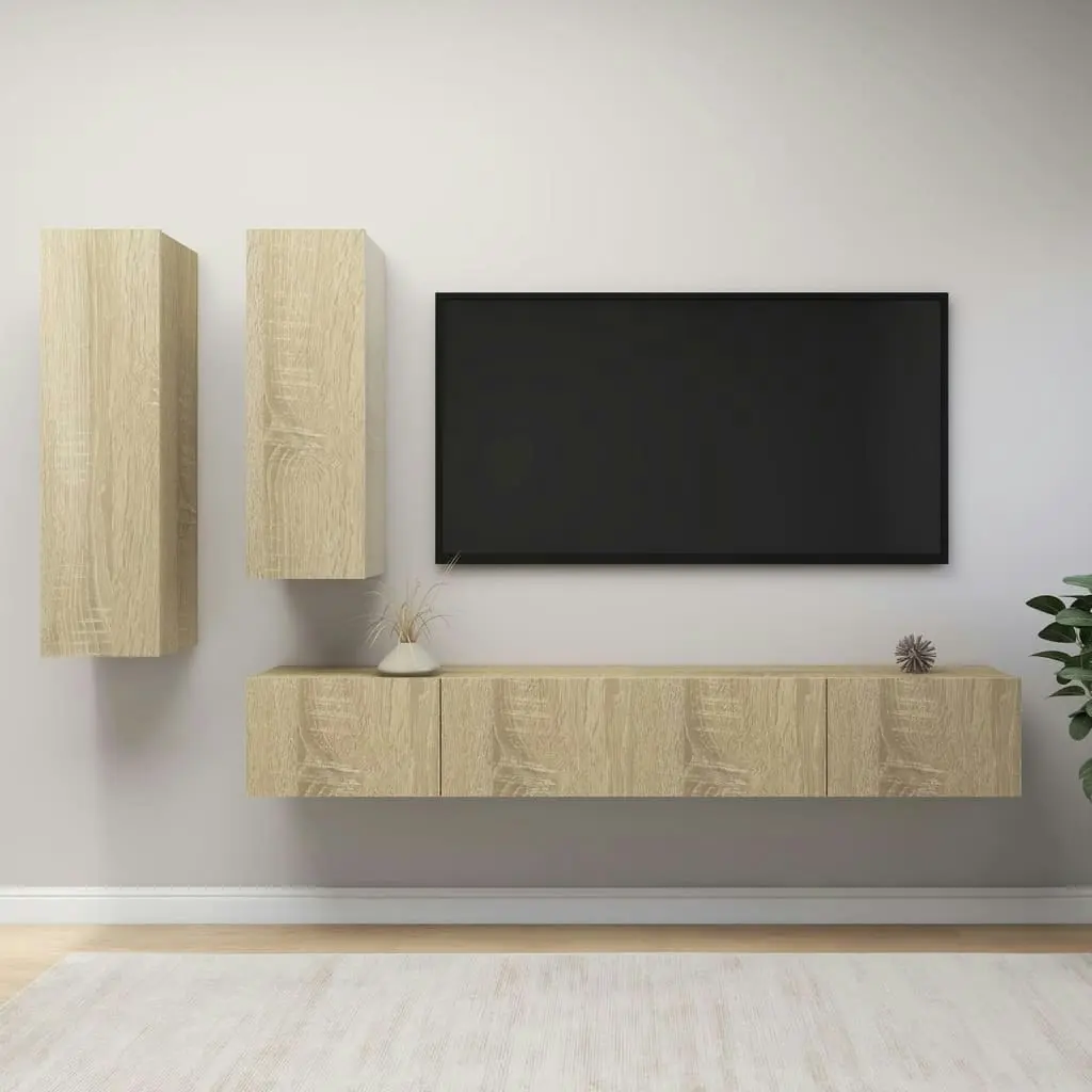 4 Piece TV Cabinet Set Sonoma Oak Engineered Wood 3079048