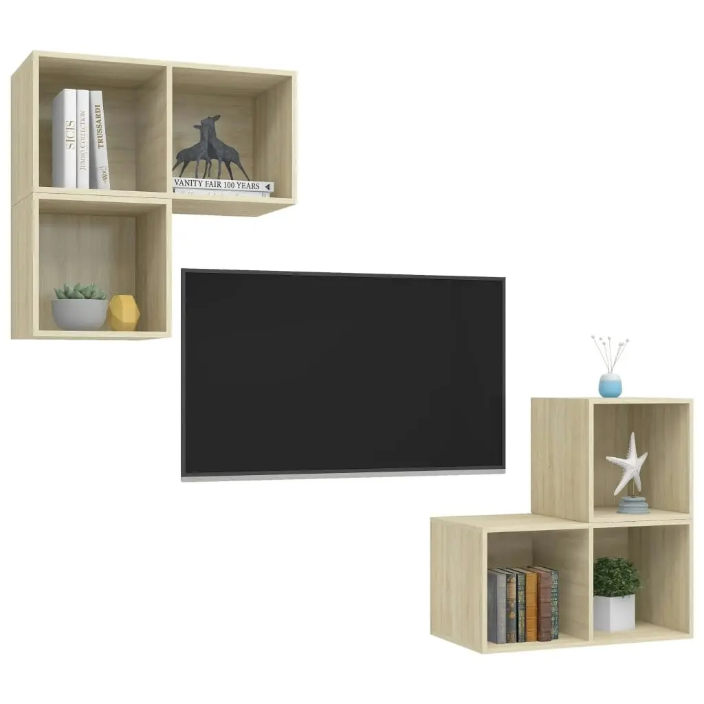 4 Piece TV Cabinet Set Sonoma Oak Engineered Wood 3079766