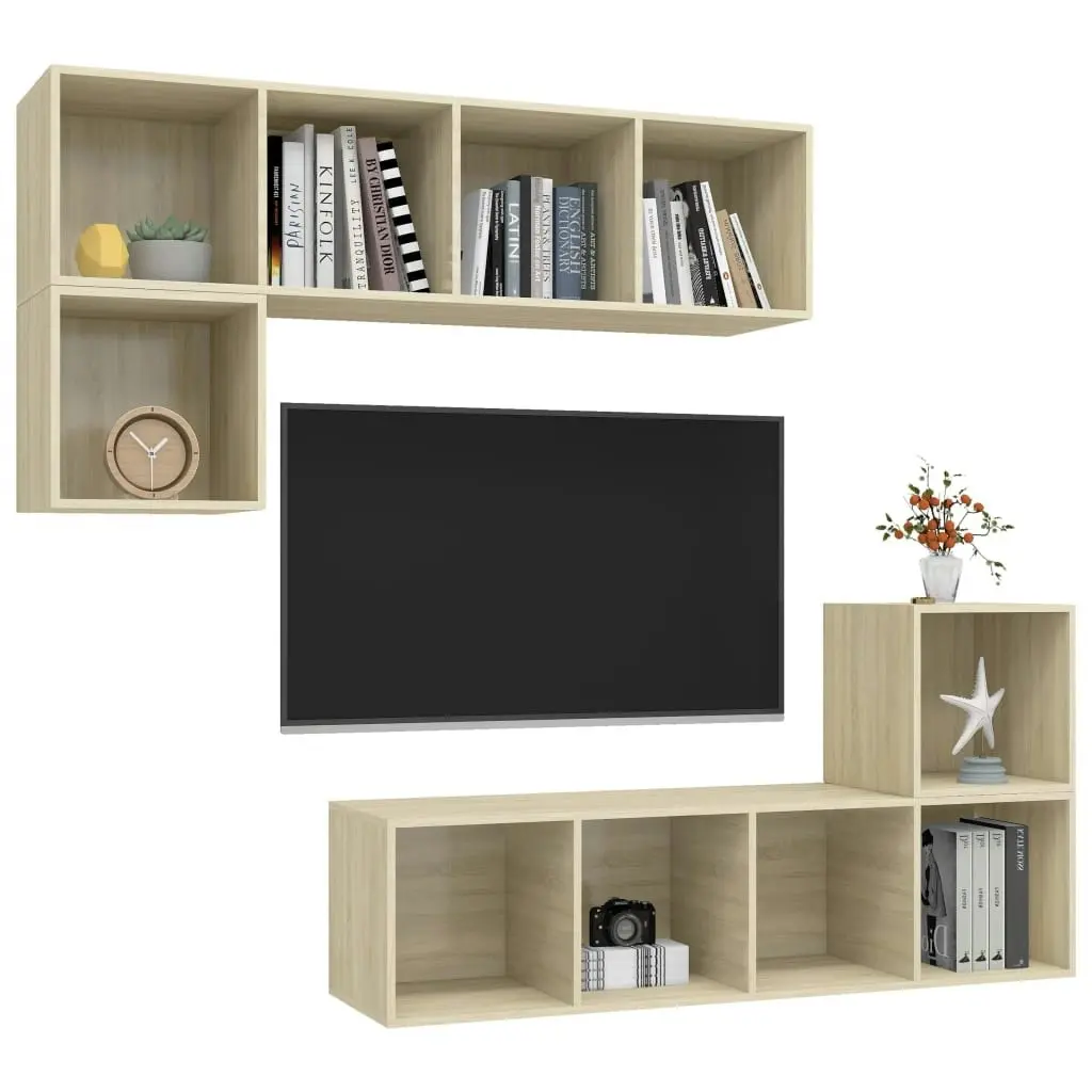 4 Piece TV Cabinet Set Sonoma Oak Engineered Wood 3079811