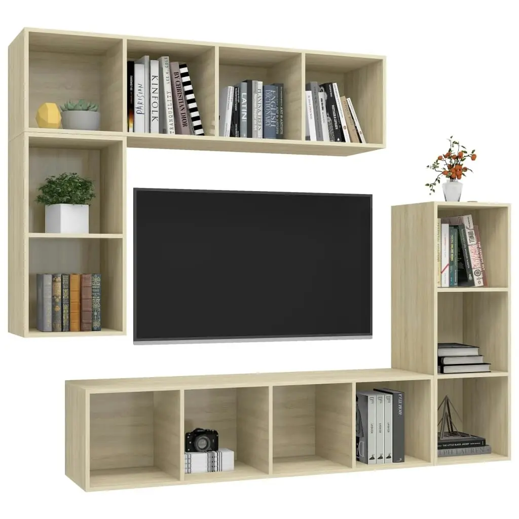 4 Piece TV Cabinet Set Sonoma Oak Engineered Wood 3079820