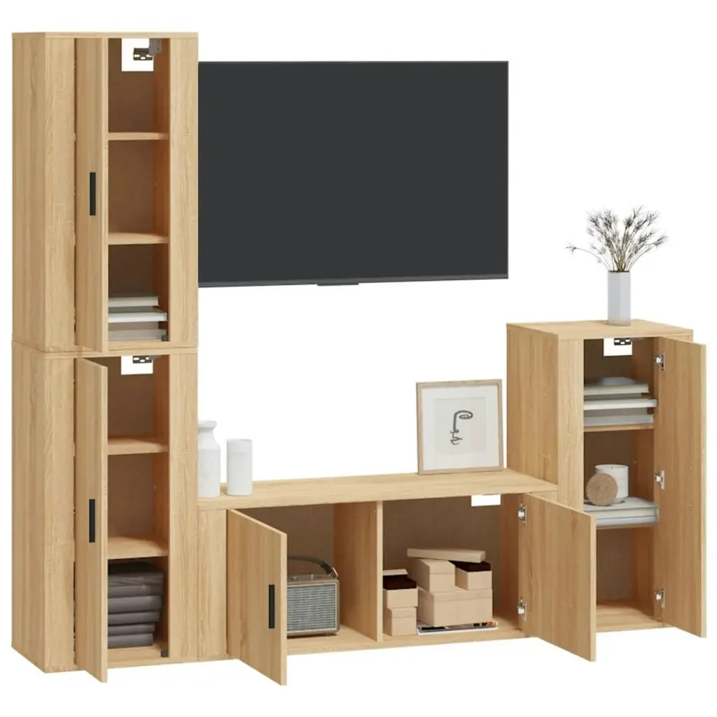 4 Piece TV Cabinet Set Sonoma Oak Engineered Wood 3188593