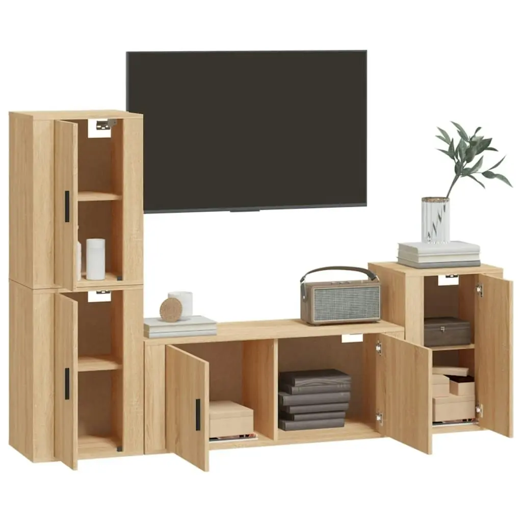 4 Piece TV Cabinet Set Sonoma Oak Engineered Wood 3188601